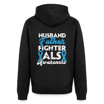 Ehemann Vater Kämpfer ALS Bewusstsein Bester Vater aller Zeiten - Unisex Premium Bio Zip Hoodie - Schwarz - Hinten - Nico (187cm)