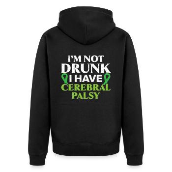 Ich bin nicht betrunken, ich habe Zerebralparese - Unisex Premium Bio Zip Hoodie - Schwarz - Hinten - Nico (187cm)