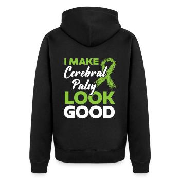 Ich mache Zerebralparese sieht gut aus Krankheit Störung - Unisex Premium Bio Zip Hoodie - Schwarz - Hinten - Nico (187cm)