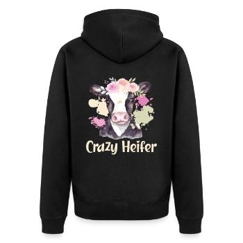 Crazy Heifer Cow Whisperer Cow Farming Farm - Unisex Premium Organic Zip Hoodie - black - Back - Nico (187cm)