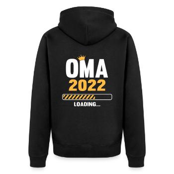 Oma 2022 Loading Schwangerschaftsankündigung - Unisex Premium Bio Zip Hoodie - Schwarz - Hinten - Nico (187cm)