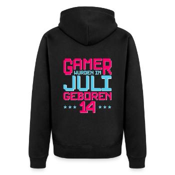 14. Geburtstag Juli Jahrgang 2008 Gamer - Unisex Premium Bio Zip Hoodie - Schwarz - Hinten - Nico (187cm)