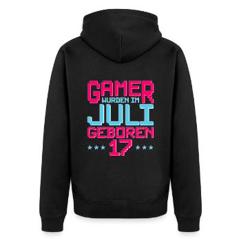 17. Geburtstag Juli Jahrgang 2005 Gamer - Unisex Premium Bio Zip Hoodie - Schwarz - Hinten - Nico (187cm)