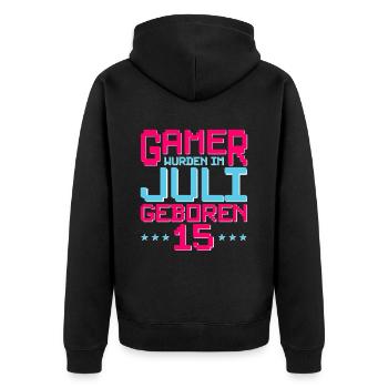 15. Geburtstag Juli Jahrgang 2007 Gamer - Unisex Premium Bio Zip Hoodie - Schwarz - Hinten - Nico (187cm)
