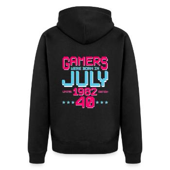 40. Geburtstag Juli Jahrgang 1982 Gamer - Unisex Premium Bio Zip Hoodie - Schwarz - Hinten - Nico (187cm)