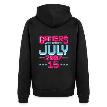15. Geburtstag Juli Jahrgang 2007 Gamer - Unisex Premium Bio Zip Hoodie - Schwarz - Hinten - Nico (187cm)