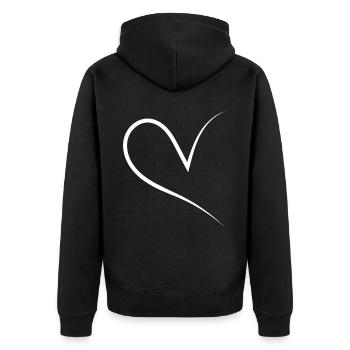 Halbes Herz Weiss - Unisex Premium Bio Zip Hoodie - Schwarz - Hinten - Nico (187cm)