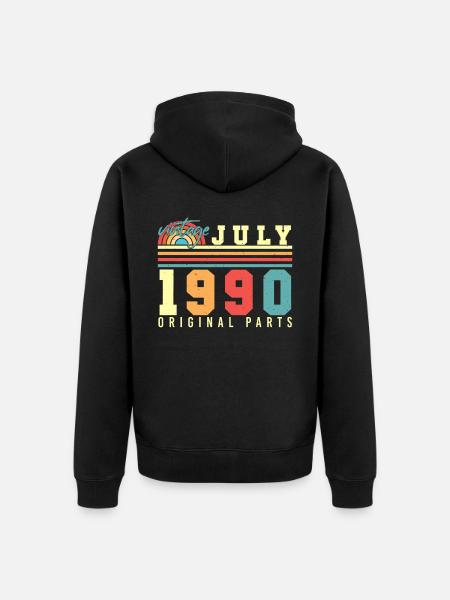 1990 Juli Geschenkidee - Unisex Premium Bio Zip Hoodie - Schwarz