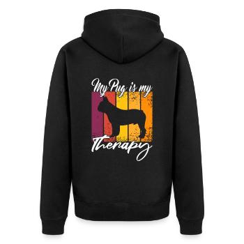 My Pug is my therapy - Unisex Premium Organic Zip Hoodie - black - Back - Nico (187cm)