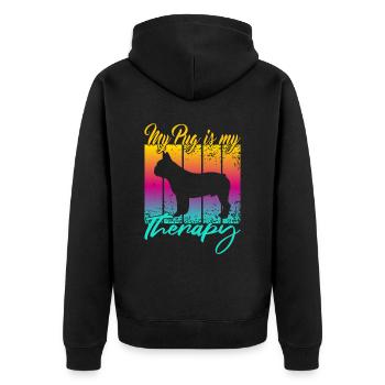 My Pug is my therapy - Unisex Premium Organic Zip Hoodie - black - Back - Nico (187cm)