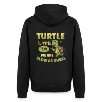 Turtle Running Team - Nous sommes lents comme la coquille - Veste à capuche bio Premium Unisexe - noir - Dos - Nico (187cm)