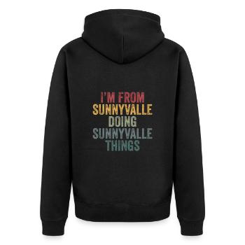 Sunnyvalle things city - Unisex Premium Bio Zip Hoodie - Schwarz - Hinten - Nico (187cm)