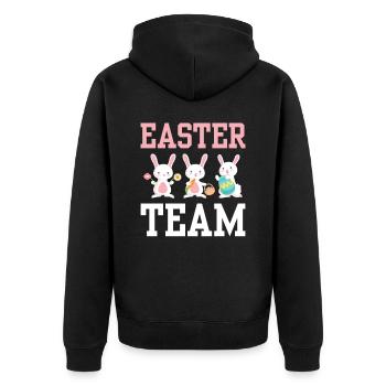 Oster Team Osterfest Ostern Osterei Osterhase - Unisex Premium Bio Zip Hoodie - Schwarz - Hinten - Nico (187cm)