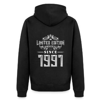 1991 limited edition - Unisex Premium Bio Zip Hoodie - Schwarz - Hinten - Nico (187cm)