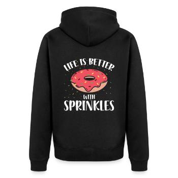 Das Leben Ist Besser Mit Sprinkles | Donut Lover - Unisex Premium Bio Zip Hoodie - Schwarz - Hinten - Nico (187cm)