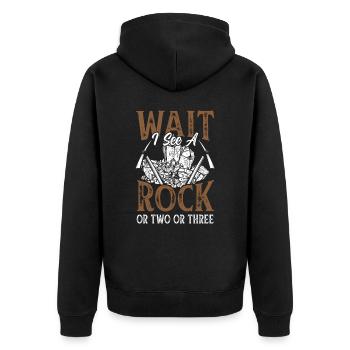 Warte Ich Sehe Einen Stein Oder Zwei Oder Drei - Unisex Premium Bio Zip Hoodie - Schwarz - Hinten - Nico (187cm)