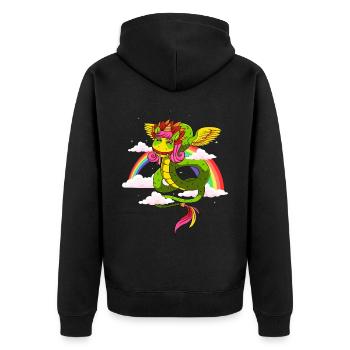 Quetzalcoatl Einhorn Azteken Schlange Maya Inka - Unisex Premium Bio Zip Hoodie - Schwarz - Hinten - Nico (187cm)
