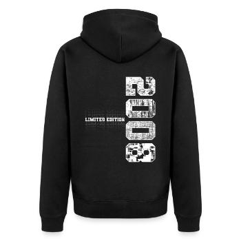 Limited Edition 2008 Geburtsjahr 2008 Geschenk - Unisex Premium Bio Zip Hoodie - Schwarz - Hinten - Nico (187cm)