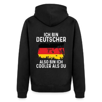 Deutschland Deutscher Deutsches - Unisex Premium Bio Zip Hoodie - Schwarz - Hinten - Nico (187cm)