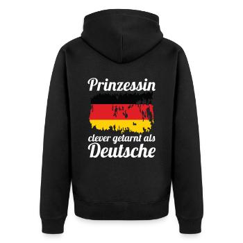 Prinzessin Deutscher Deutsches Deutschland - Unisex Premium Bio Zip Hoodie - Schwarz - Hinten - Nico (187cm)