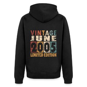 2005 Jahrgang geboren im Juni Geschenk - Unisex Premium Bio Zip Hoodie - Schwarz - Hinten - Nico (187cm)
