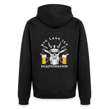 Die Lage ist besäufniserregend Wikinger - Unisex Premium Bio Zip Hoodie - Schwarz - Hinten - Nico (187cm)