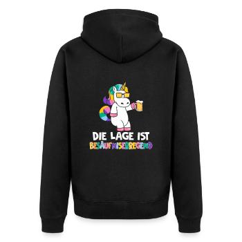 Die Lage ist besäufniserregend Einhorn - Unisex Premium Bio Zip Hoodie - Schwarz - Hinten - Nico (187cm)