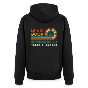 Das Leben Ist Gut, Mountainbiken Macht Es Besser - Unisex Premium Bio Zip Hoodie - Schwarz - Hinten - Nico (187cm)
