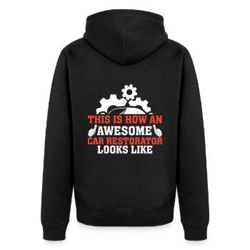 This Is How Awesome Car Restorator Looks - Unisex Premium Bio Zip Hoodie - Schwarz - Hinten - Nico (187cm)