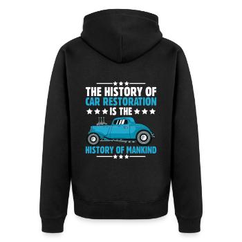 L’histoire de la restauration automobile - Veste à capuche bio Premium Unisexe - noir - Dos - Nico (187cm)