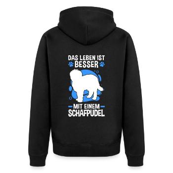 Leben mit Schafpudel zotthaariger Hütepudel - Unisex Premium Bio Zip Hoodie - Schwarz - Hinten - Nico (187cm)