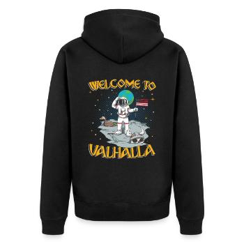 Welcome to Valhalla - Unisex Premium Bio Zip Hoodie - Schwarz - Hinten - Nico (187cm)
