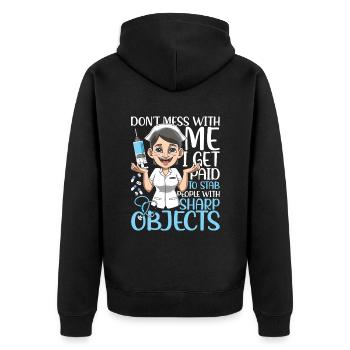 Don't Mess With Me für eine Krankenschwester - Unisex Premium Bio Zip Hoodie - Schwarz - Hinten - Nico (187cm)