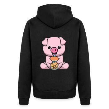 Bubble Milk Tea Pig Drinking Boba Milk Tea - Unisex Premium Organic Zip Hoodie - black - Back - Nico (187cm)