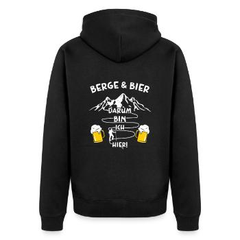 Berge und Bier Darum Bin Ich Hier - Unisex Premium Bio Zip Hoodie - Schwarz - Hinten - Nico (187cm)