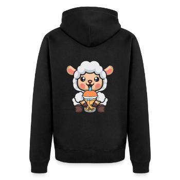 Bubble Milk Tea Sheep Drinking Boba Milk Tea - Unisex Premium Organic Zip Hoodie - black - Back - Nico (187cm)