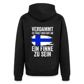 Finnland Finne Finnisches - Unisex Premium Bio Zip Hoodie - Schwarz - Hinten - Nico (187cm)