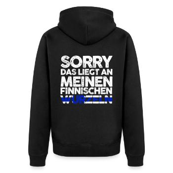 Finnlandische Wurzeln Finne Finnland - Unisex Premium Bio Zip Hoodie - Schwarz - Hinten - Nico (187cm)