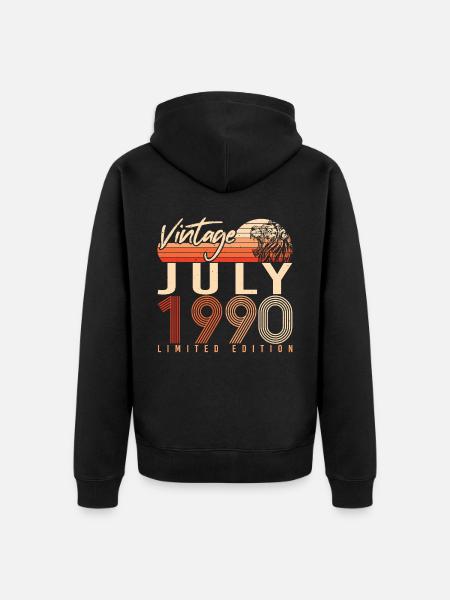 1990 Juli Geschenkidee - Unisex Premium Bio Zip Hoodie - Schwarz