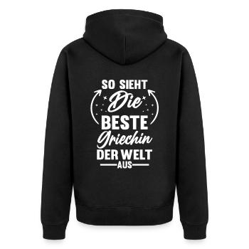 Griechenland Griechin Griechisches - Unisex Premium Bio Zip Hoodie - Schwarz - Hinten - Nico (187cm)