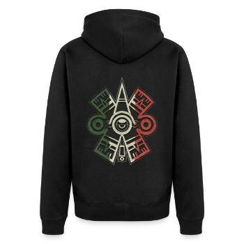 Ollin Xolotl Aztekisches Symbol Maya Inka Tolteken - Unisex Premium Bio Zip Hoodie - Schwarz - Hinten - Nico (187cm)