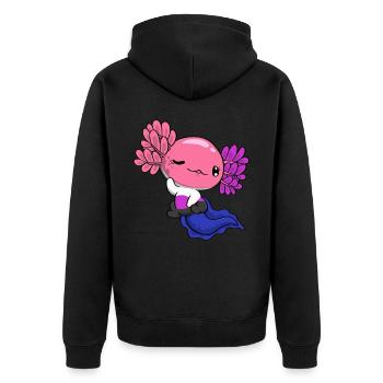 Genderfluid Stolz Genderfluid Flagge Kawaii Axolot - Unisex Premium Bio Zip Hoodie - Schwarz - Hinten - Nico (187cm)