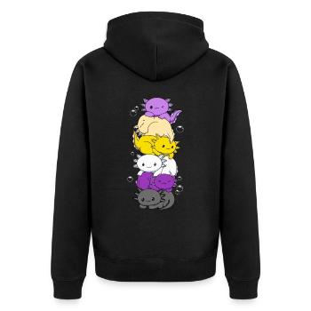 Nichtbinäre Flagge LGBTQ Kawaii Axolotl Stapel - Unisex Premium Bio Zip Hoodie - Schwarz - Hinten - Nico (187cm)