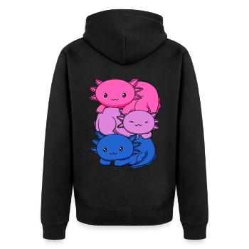 Bisexueller Stolz Bisexuelle Flagge Kawaii Axolotl - Unisex Premium Bio Zip Hoodie - Schwarz - Hinten - Nico (187cm)