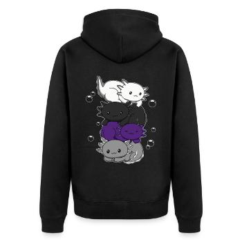 Zweigeschlechtliche Flagge Axolotl Haufen Kawaii - Unisex Premium Bio Zip Hoodie - Schwarz - Hinten - Nico (187cm)