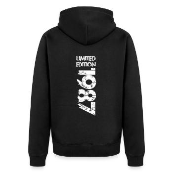 Limited Edition 1987 - Unisex Premium Bio Zip Hoodie - Schwarz - Hinten - Nico (187cm)