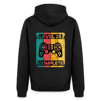 25. Geburtstag Shirt Gamer Zocker Männer Geschenk - Unisex Premium Bio Zip Hoodie - Schwarz - Hinten - Nico (187cm)