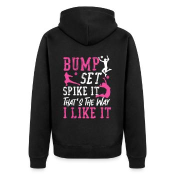 Volleyball Player Team Bump Set - Unisex Premium Bio Zip Hoodie - Schwarz - Hinten - Nico (187cm)