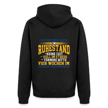 Ich befinde mich im Ruhestand Rentner - Unisex Premium Bio Zip Hoodie - Schwarz - Hinten - Nico (187cm)