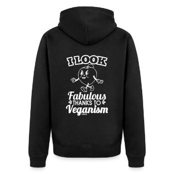 I Look Fabulous Thanks To Veganism - Unisex Premium Bio Zip Hoodie - Schwarz - Hinten - Nico (187cm)
